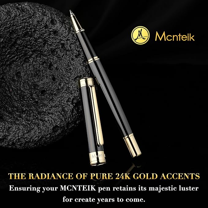 Black Lacquer Rollerball Pen - Stunning Luxury Pen, 24K Gold Plating, Schmidt Refill, Precision Flow Ink, Best Roller Ball Gift Set for Men & Women, Professional, Executive Fancy, Nice Pens