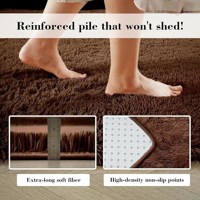 Soft Runner Rugs for Bedroom, Brown 2x6 Area Rugs Fluffy Rug Shag Area Rug Carpet, Bedside Rug for Living Room Bedroom Room Home Decor