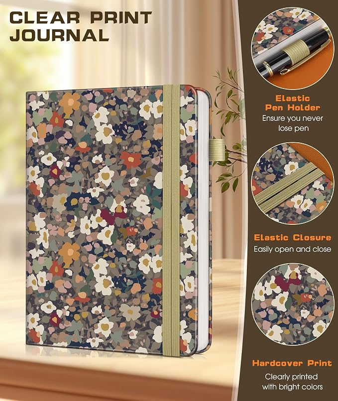 dilitego Lined Journal Notebook for Women Men, 256 Numbered Pages Hardcover Notebooks for Work, A5 Journaling Notebooks, College Ruled Journals for Writing Business School 5.75" x 8.38" Petals