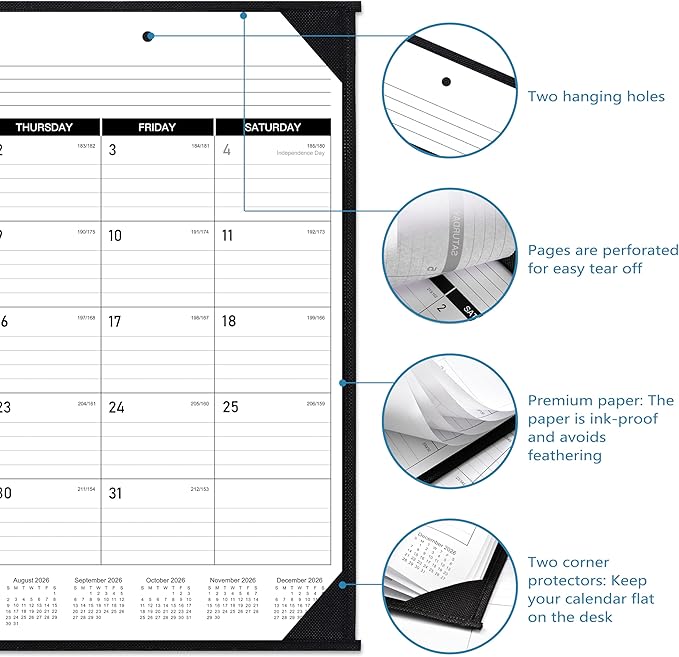 2026-2027 Desk Calendar - JUL. 2026 – DEC. 2027, 22" x 17", Large Desk Calendar 2026-2027, 18 Monthly Large Desk/Wall Calendars 2-in-1, Corner Protector, Desk Pad, Large Ruled Blocks