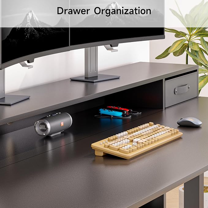 ONBRILL Standing Desk with Drawers, 55x24 Inch Electric Stand Up Desk with 3 Drawers and Open Storage Shelf, Adjustable Height 28-46 Inches for Home and Computer Workstation, Black