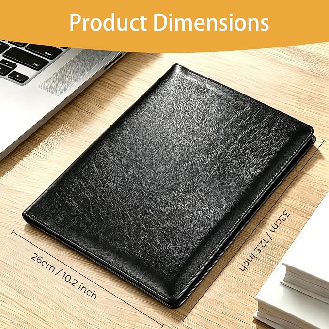 Professional Padfolio Portfolio Binder, Faux Leather Interview Resume Folder, Letter Sized Writing Pad w/Business Card Holder, A4 Professional Folio for Office Conference (Black)