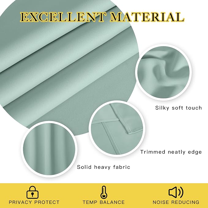 NICETOWN Window Treatment Sliding Door Curtain - Thermal Insulated Width Solid Blackout Patio Glass Door Drape, Extra Wide Draperies (Seafoam Green, 100 inches Wide x 84 inches Long)