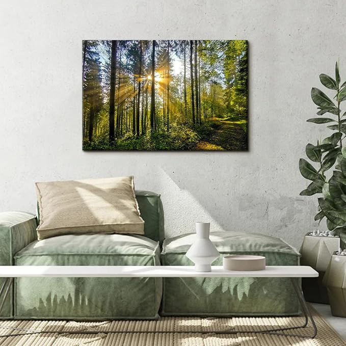 Sunrise Forest Canvas Wall Art Nature Mountain Wall Decor for Living Room Sunset Tree Trails Scenery Painting Photo 24x36”, Natural Woods Mountains Landscape Poster Artwork Home Office Decorations