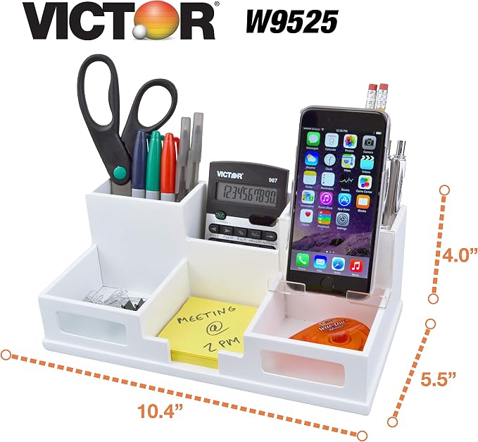 Victor W9525 Pure White Desk Organizer with Smart Phone Holder™
