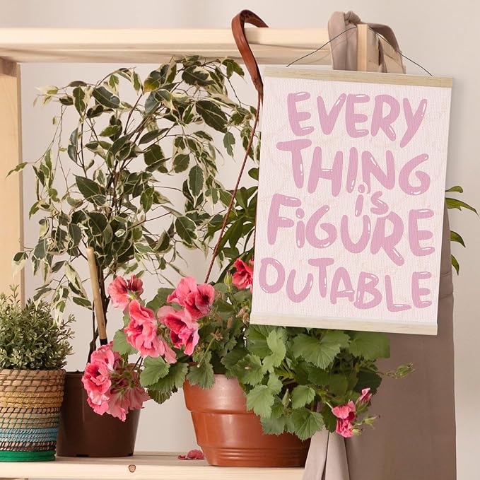 YQDEJ Pink Bow Everything Is Figureoutable Inspirational Wall Art Poster Hanger Frame, Pink Bow Positive Affirmations Wall Decor, Motivational Wall Art for Home Office Classroom, 12x16 Inch
