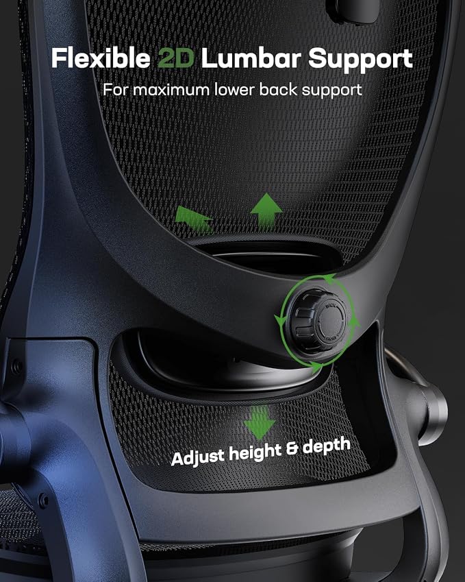 Marsail Ergonomic Mesh Office Chair with Adjustable Lumbar Support, 10 | 3D flip-up armrests, 2D headrest, breathable mesh back, reclining function, smooth-rolling casters, height adjustment