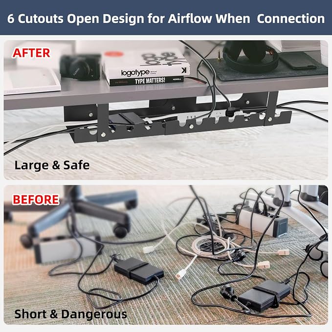2 Pack Cable Management Under Desk Tray,Adjustable Length(15.7”-31.4”) | 2 in 1 Large Cord Organizer for Wire Management Tray,Under Table Cord Wire Organizer for Home ,Office,Computer Desk