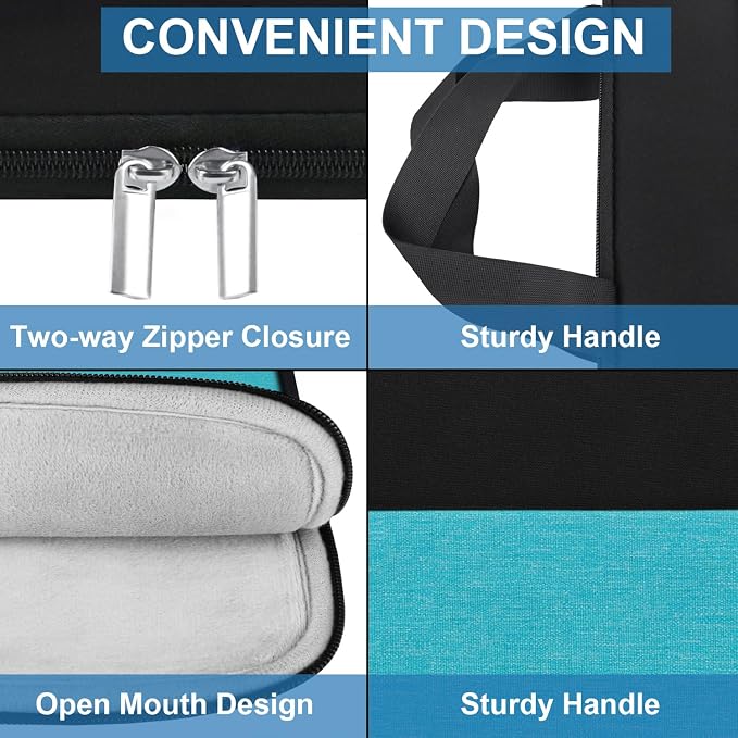 Laptop Sleeve Bag 15.6 inch, Travel Laptop Case Handbag Shockproof Protective Computer Cover Carrying Bag Briefcase for 15" 15.6" HP Asus Acer Dell Lenovo Laptop Notebook Ultrabook, (Black/Sky blue)