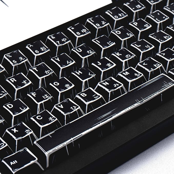 Black Japanese Manga Keycaps, Custom PBT Dye Sublimation Key caps 130 Keys, Cherry Profile Keycap Set Fit for 61/64/87/104/108 Cherry MX Switches Mechanical Keyboard