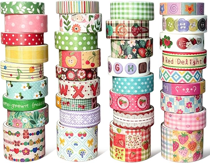 Bomichi Washi Tape Set - 35 Rolls Strawberry Pastel Washi Tape for Junk Journal Supplies, Bullet Journal Supplies, DIY Crafts, Scrapbooking, Planner Decoration, Gift Wrapping, School Supplies