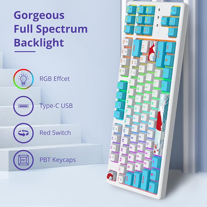 75 Percent Mechanical Gaming Keyboard, 87 Keys RGB Backlit Wired Keyboard TKL Compact Keyboard with Linear Red Switches for Laptop PC PS4 PS5 Xbox Gamer(87 Sea)