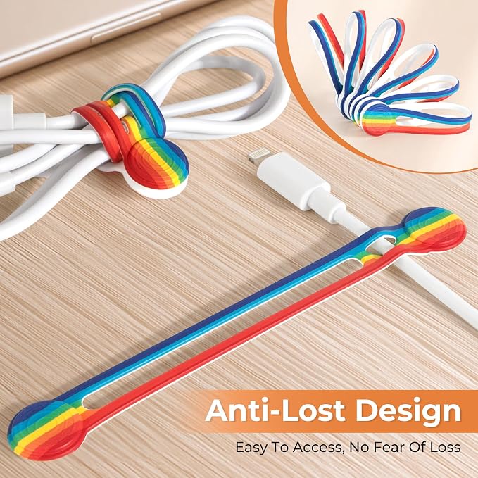 Kanemc Reusable Silicone Magnetic Cable Ties,8 PCS Magnetic Cord Organizer | Multi-Purpose Cord Ties for Cable Bundling, Organizing, Bookmarks & Fridge Magnets,Magnetic Twist Ties(Rainbow Color)