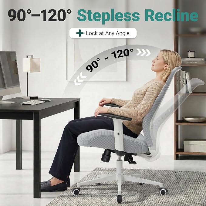 Big and Tall Home Office Desk Chair 400lb Capacity for Heavy People, Ergonomic Wide Mesh Desk Chair with Stepless Recline & Lock, 5.5" Thick Cushion, High Back, Adjustable Height & Armrests