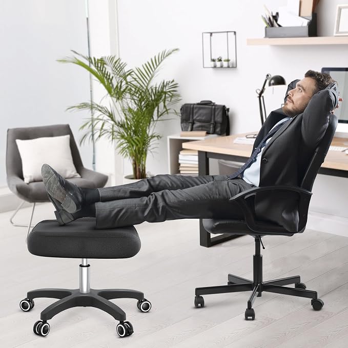 TASALON Adjustable Height Rolling Footrest Stool with Lockable 360° Wheels | Multi-use rest ottoman suitable for home, office workstation and video gaming scenarios