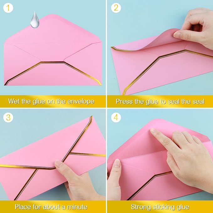 J6&H6 Gold Thread Stationary Paper and Envelopes Set Including 12 Standard Sized Phnom Penh Envelopes and 24 Sheets of Lined Paper Suitable for Daily Emotional Expression Formal Communication(Pink)