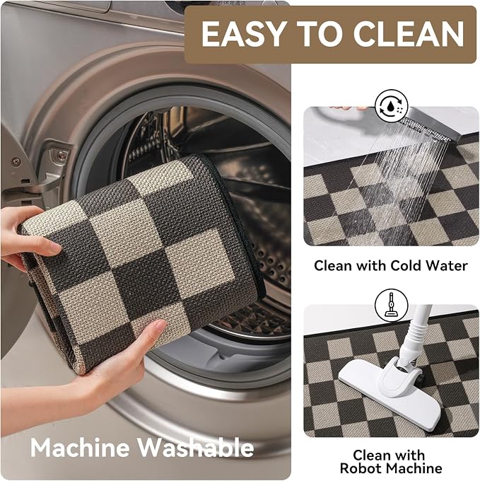 YDKGL Kitchen Rugs Non Slip Washable Kitchen Mats for Floor, Super Absorbent Oil and Water Linen-Look Woven Runner Rug, Kitchen Sink Mat Standing Mat, Brown 17"x47"