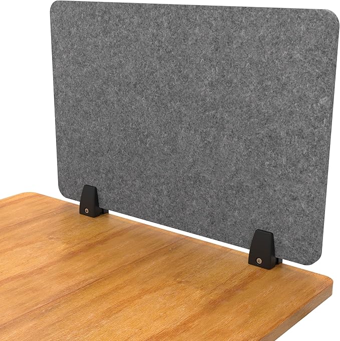 ReFocus Raw Clamp-On Acoustic Desk Divider, Noise-Reducing PET Privacy Panel for Offices, Sound-Dampening Desk Partition for Focused Work, Easy Installation Workspace Divider (24" × 16", Castle Gray)
