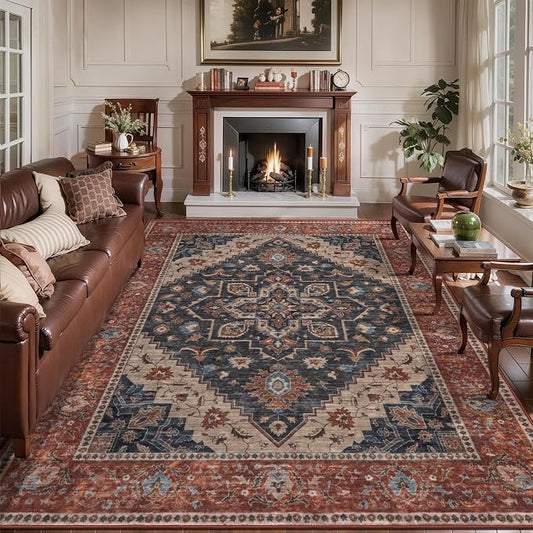 Tangsoo 6x9 Washable Area Rugs for Living Room, Vintage Indoor Non Slip Large Area Rugs, Oriental Print Carpet, Soft Boho Low Pile Rug Foldable Floor Rug for Bedroom Dining Room Home Decor