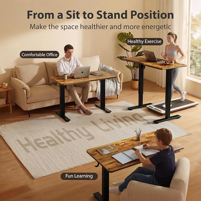 Cubiker Standing Desk, 40x24 Inches Sit Stand Home Office Desk, Electric Stand up Desk, Adjustable Desk with Splice Board, Black Frame/Rustic Brown Top