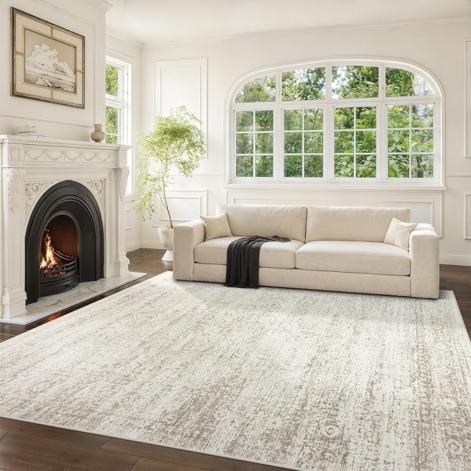 Srugn Washable Rugs 8x10 Area Rugs for Living Room,Ultra Soft Faux Wool Retro Rugs for Bedroom,Dining Room,Non Slip&Non-Shedding Low Pile Vintage Print Rug Indoor Large Carpets for Home Office Decor