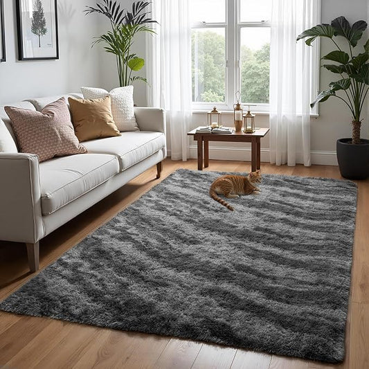 Zentavio Area Rugs for Living Room 4x6 Rugs for Bedroom Carpet Fluffy Fuzzy Soft Shag Aesthetic Plush High Pile Gray Throw Rug for Nursery Kids Room Dorm Marble Grey