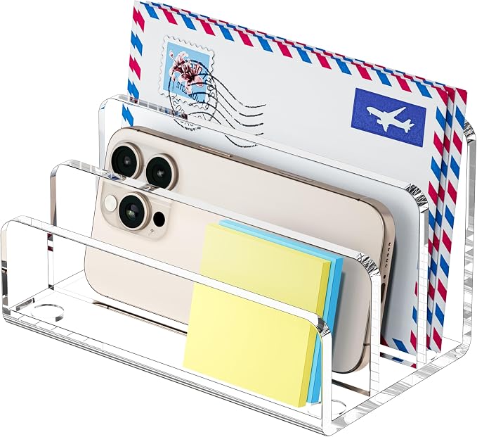 FUCDTEFC Mail Organizer Countertop, 3 Section Clear Acrylic Small File Holders Letter Organizer for Desk, Modern Filing Accessories for Document, Office, Home, School | Vertical, Envelope, Lightweight, Countertop, Bill Holding, Sorter, Letter Invoice, ...