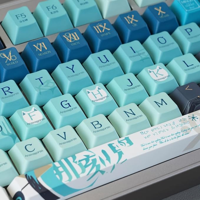 Custom PBT Keycaps，Japanese Anime Gradient Green Keycap Dye-Sublimation Cherry Profile Key caps Set Compatible with 60%/65%/75% Gateron Mechanical Gaming Keyboards