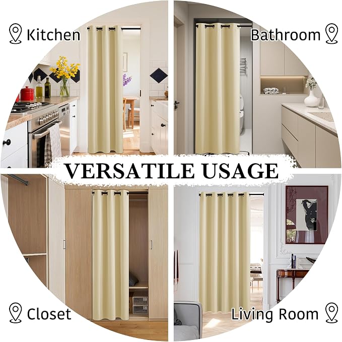 RYB HOME 100% Blackout Room Divider Curtains for Sliding Glass Door, Extra Wide Thermal Insulated Privacy Curtains for Bedroom/Patio Door/Living Room/Open Closet, Beige, W100 x L84, 1 Panel
