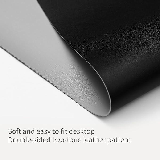 RENMTURE Double-Sided Two-Tone Faux Leather Desk mat Desktop Organization and Accessories Home and Office Large Mouse pad Game and Work (Black/Gray, 32"x16")