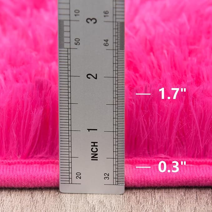 Awaytail Fluffy Rug Non Slip 5x7 Feet, Hot Pink Living Room Rug Modern, Super Soft Shag Plush Large Carpets for Bedroom