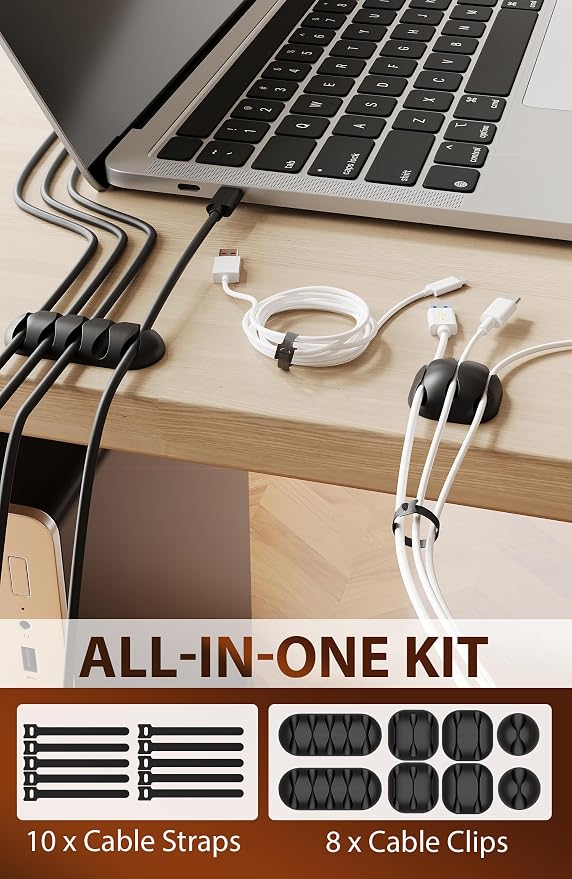 Cable Management Tray Under Desk 15.8'' - 4mm Wire Sturdy Cord Organizer for Desk Accessories - Cord Organization with Clamp No Drill - Standing Desk Accessories for Home Office