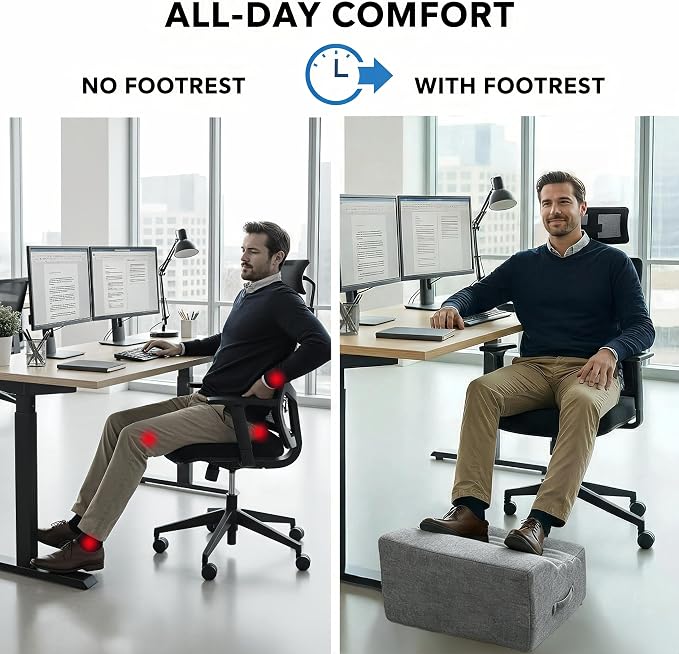 Under Desk Foot Rest, Non-Slip Office Foot Stool for Office & Gaming Chair, Leg Support for All-Day Comfort (Light Gray)
