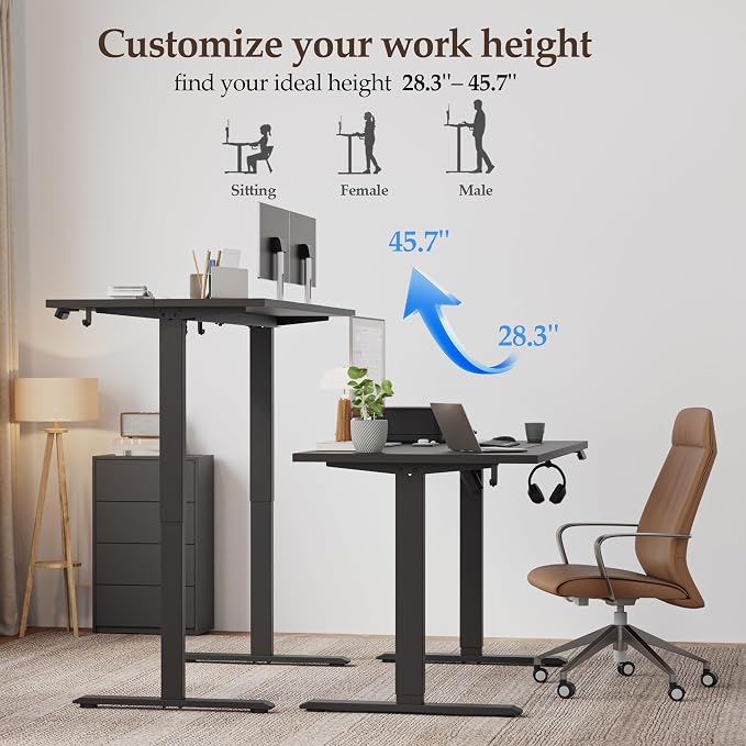 Klicelor 63 Inch Large Electric Standing Desk, Height Adjustable Office Desk, Sit Stand Up Computer Gaming Desk with Memory Preset, Three-Piece Desktop, Black