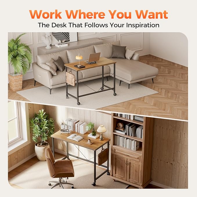 Mericonia 32 inch Rolling Computer Desk with Wheels, Gaming Desk for Small Spaces, Modern Simple Style Table for Home Office, Study Writing Table
