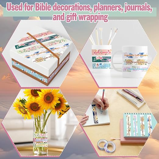 24 Rolls Back to School Christian Washi Tape Gifts Bulk Graduation VBS Religious Scripture Spanish Floral Bible Verse Washi Tape for Bible Journaling Crafting Students BibleStudy Stationery