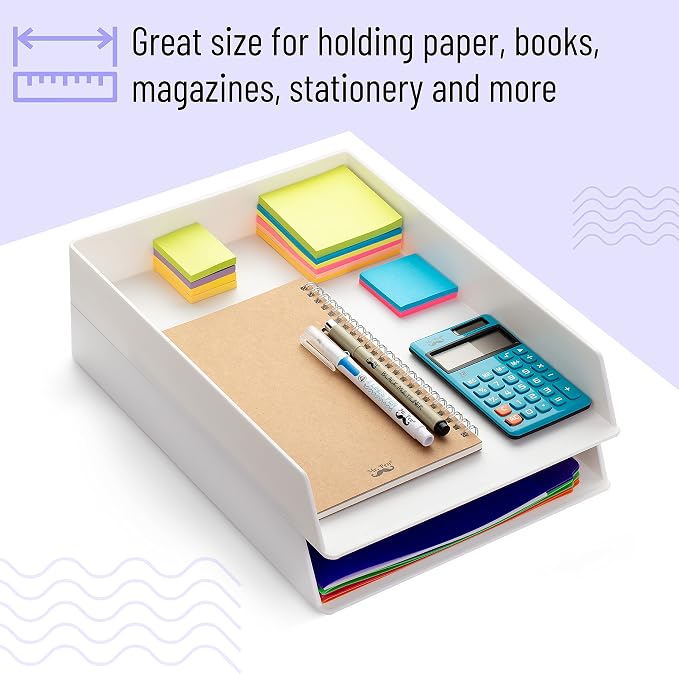 Mr. Pen- Letter Tray Desk Organizer, Plastic, 2 Pack | White File Organizer for Desk, Paper Organizer for Desk, Paper Holder for Desk, White Desk Organizer, Paper Tray Organizer