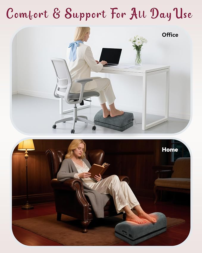 Heated Foot Rest for Under Desk at Work, Gifts | Ergonomic Memory Foam, Feet Warmer Heater, Foot Stool with Vibration Massage & 2 Heat Levels