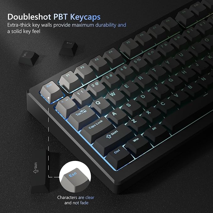 Womier Shine Through PBT Keycaps 60 75 100 Percent Cherry Profile, Custom Key Cap Doubleshot Keycaps Set, Universal Compatiability for Cherry Gateron MX Switches Keyboard, Gradient Gray
