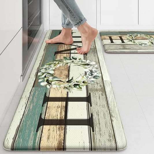 KIMODE Kitchen Mats 2PCS,Cushioned Anti Fatigue Farmhouse Kitchen Rugs and Mats,Non Skid Waterproof Kitchen Mats for Floor,Comfort Foam Standing Desk Mat for Home,Office,Sink,Laundry