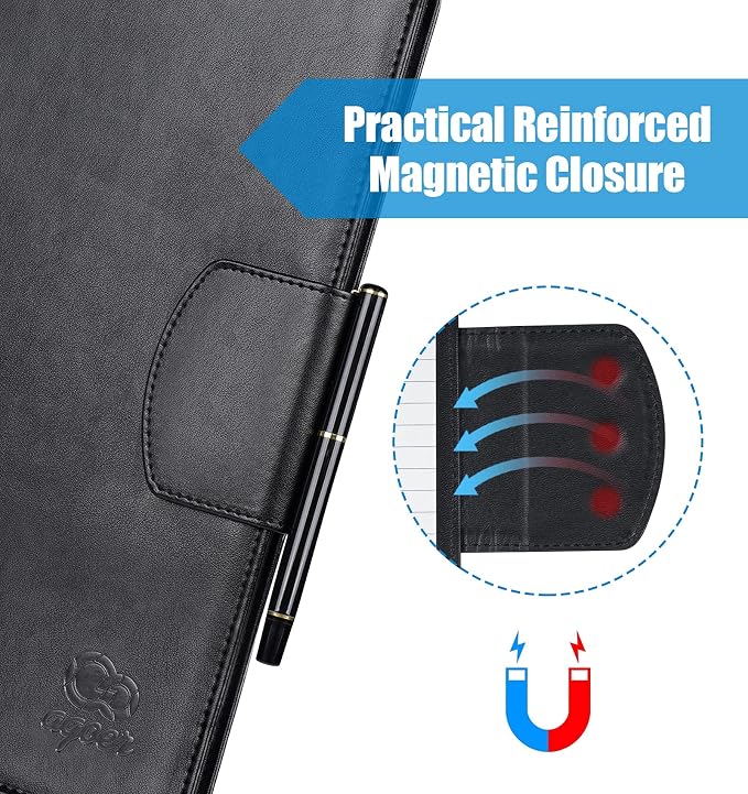 Agoer Padfolio Clipboard Folder, Leather Portfolio Organizer Binder with Magnetic Closure Cover for Interview Resume Office Conference,Business Portfolio Included Letter Sized Paper & Pen & Sticky Tab