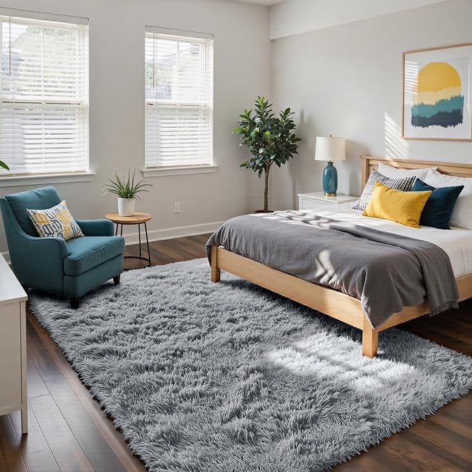 yongyangjuxin Fluffy Rug Shag Area Rug, Light Grey 8x10 Area Rugs for Living Room, Large Shag Area Rugs for Bedroom Room Home Decor, Upgrade Anti-Skid Rectangular Fuzzy Rugs