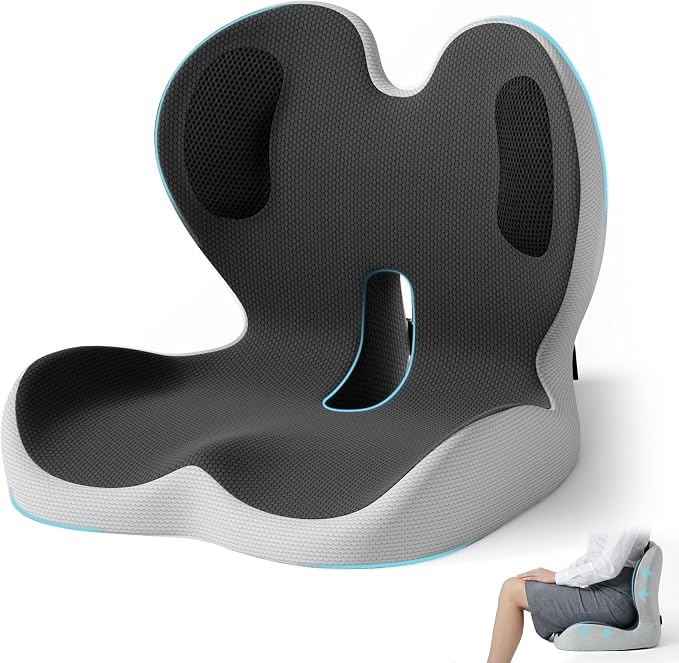 Ergonomic Seat Cushion, Office Chair Cushion with Lumbar Support Pillow, Memory Foam Seat Cushions for Office, Car, Home Chairs,Tailbone,Back Pain & Sciatica Relief,Improves Posture