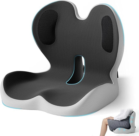 Ergonomic Seat Cushion, Office Chair Cushion with Lumbar Support Pillow, Memory Foam Seat Cushions for Office, Car, Home Chairs,Tailbone,Back Pain & Sciatica Relief,Improves Posture