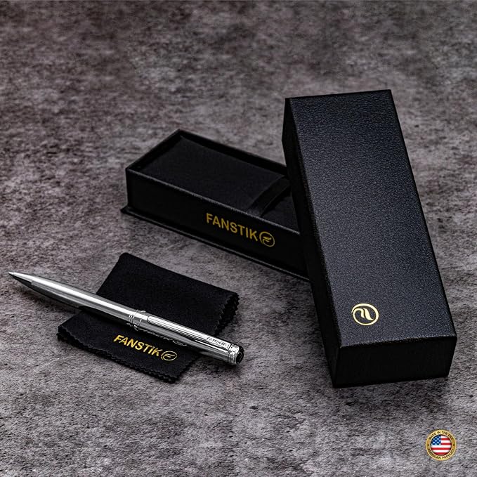 FANSTIK Customized Silver Luxury ballpoint pen, fancy gift set for women, Chrome Finish, Professional executive pen gift set for men (Lux Custom-BallPoint Silver)