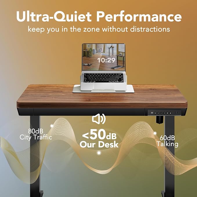 HUANUO Electric Standing Desk with Drawers, 40 X 24 Inch Electric Adjustable Height Desk, Quick Install One-Piece Tabletop with USB Charging Ports, Sit to Stand Up Desk for Home Office, Black Walnut