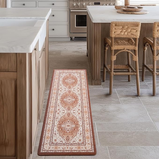 FRESHMINT Medallion Kitchen Mat Set 2 Piece, 17x30''+17x47'', Neutral Clay | Anti-Fatigue, Non Slip, Comfort, Kitchen Decor, Easy to Clean, Waterproof, Perfect for Kitchen, Laundry, Office
