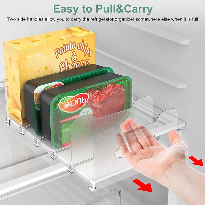 Freezer Organizer,12" Visible Fridge Organizer Rack with Removable Dividers | Freely Adjustable,Easy to Pull Out and Carry Handle, Fits Refrigerator Frozen Meals, Lunch Meat Box, Cheeses, Black
