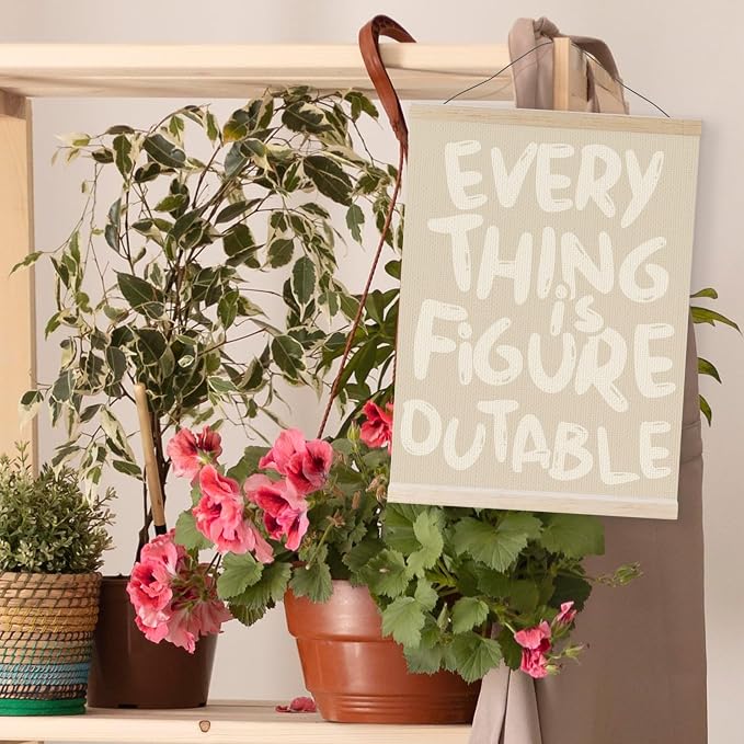 YQDEJ Beige Everything is Figureoutable Inspirational Wall Art Poster Hanger Frame, Beige Positive Affirmations Wall Decor, Motivational Wall Art for Home Office Classroom, 16x24 Inch