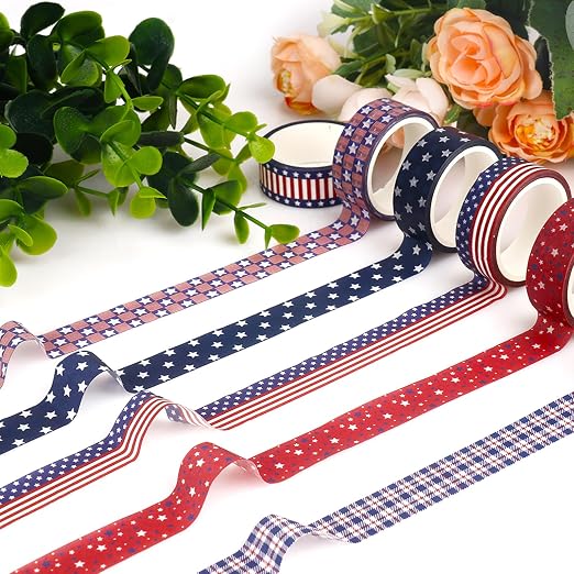 20 Rolls for Independence Day Decorative Tape Set for 4th of July Washi Tape Patriotic Stripes Washi Masking Tape for Holiday Kids DIY Art Crafts Notebook Scrapbooking & Stamping Supplies